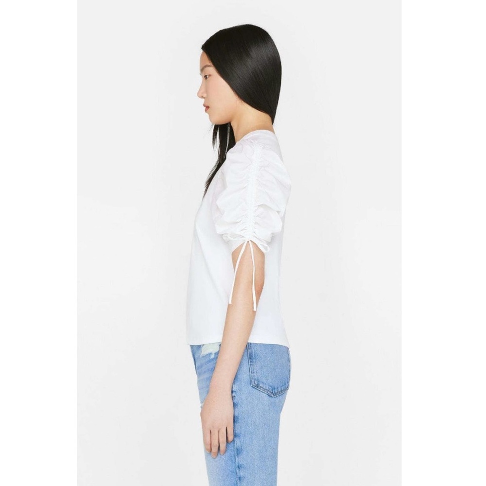 FRAME💕Ruched Tie Sleeve Tee in Blanc Size L - Picture 14 of 15